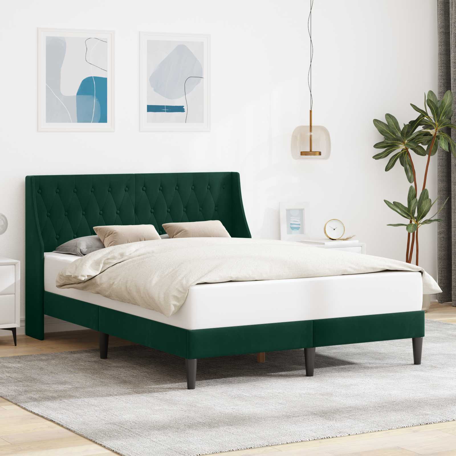 42027426_1.jpg vidaXL Rám postele s čelnou doskou Tmavozelená 140 x 190 cm Zamat – Obrázok 1