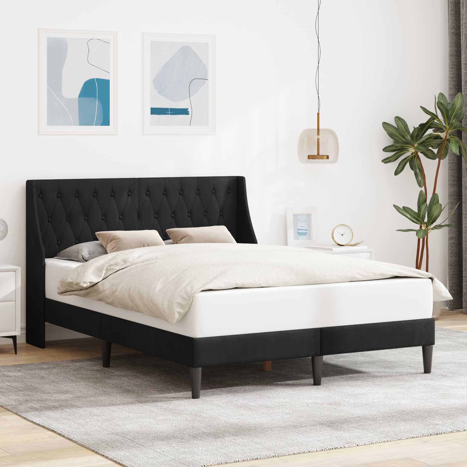 42027428_1.jpg vidaXL Rám postele s čelnou doskou Čierny 140 x 190 cm Zamat – Obrázok 1