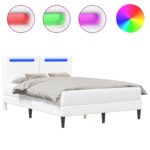 vidaXL Rám postele s LED pásikmi Biela 140 x 200 cm Umelá koža – Obrázok 2