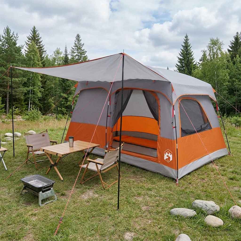 42028491_1.jpg vidaXL Rodinný stan Šedá a oranžová 320 x 210 x 180 cm Polyester – Obrázok 1