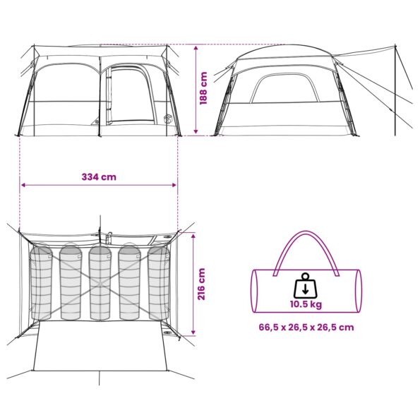 vidaXL Rodinný stan Šedá a oranžová 320 x 210 x 180 cm Polyester – Obrázok 13