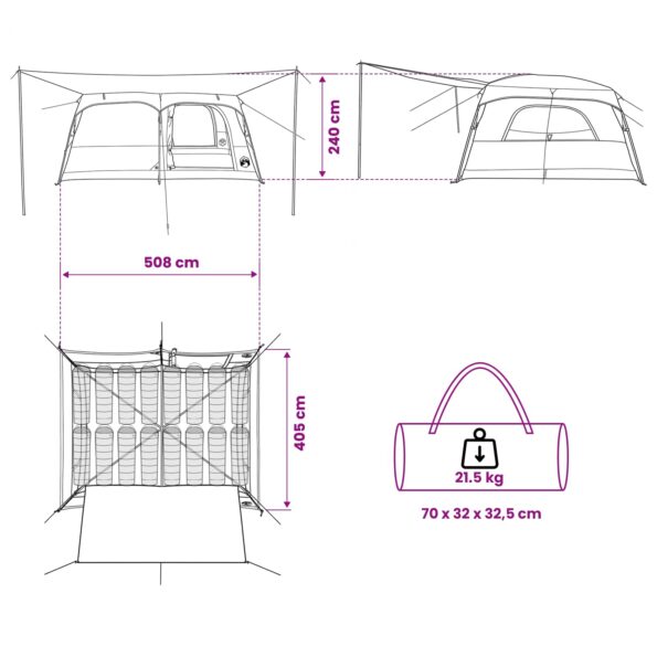 vidaXL Rodinný stan Modrá 500 x 400 x 230 cm Polyester a oceľ – Obrázok 13