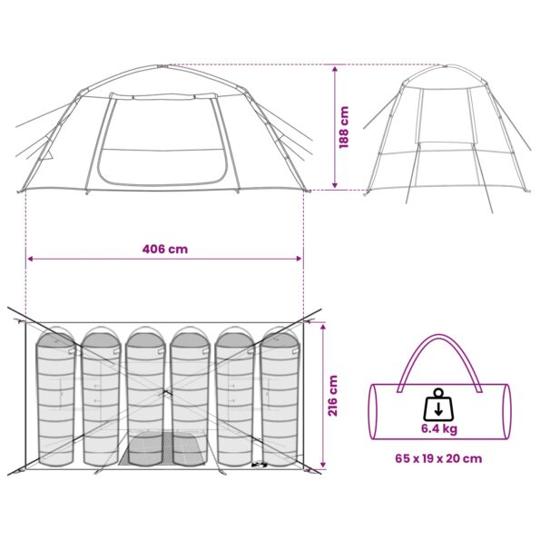 vidaXL Stan chata Armádna zelená 400 x 210 x 180 cm Polyester – Obrázok 13