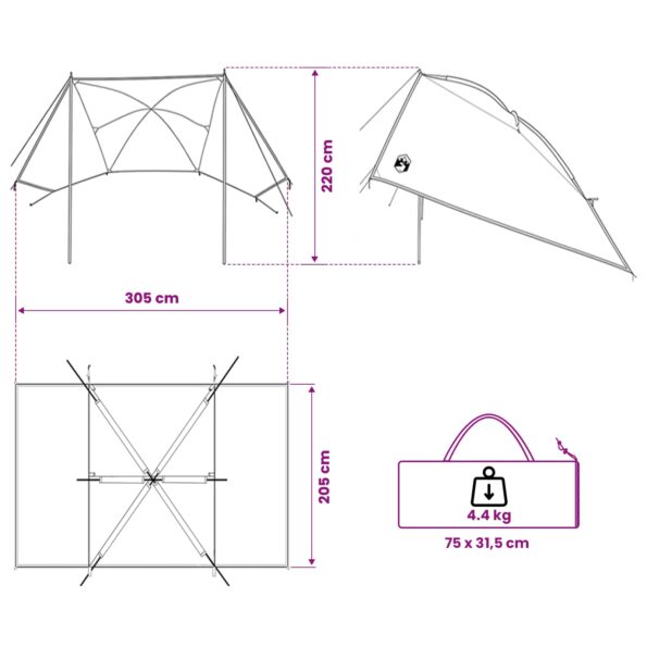 vidaXL Auto Stan so strechou Modrá 308 x 215 x 220 cm Polyester a oceľ – Obrázok 10
