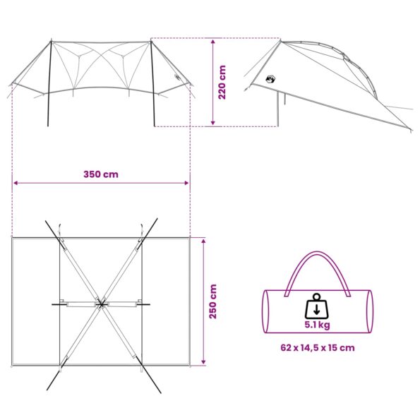 vidaXL Auto Stan so strechou Modrá 350 x 250 cm Polyester a oceľ – Obrázok 10