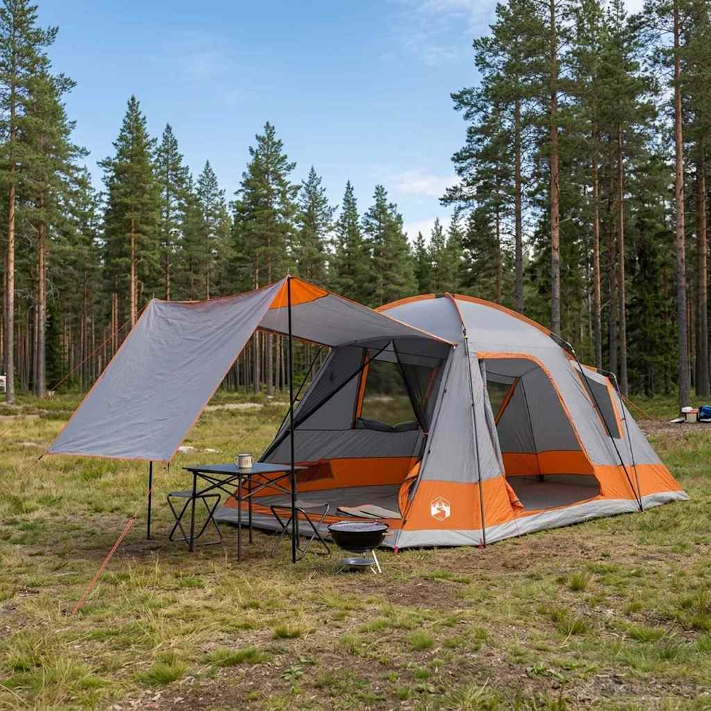 42028573_1.jpg vidaXL Stan chata Šedá a oranžová 12-osobový Polyester a oceľ – Obrázok 1