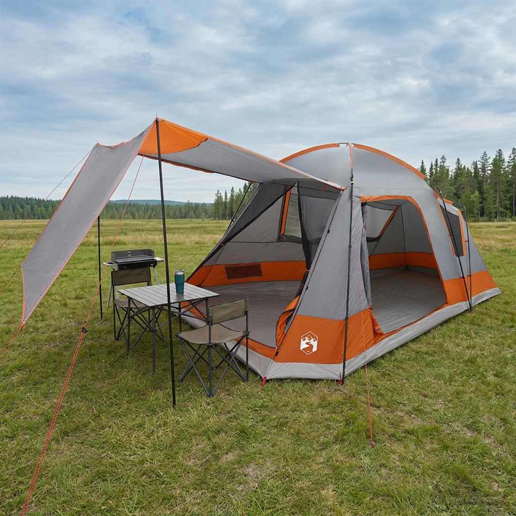 42028577_1.jpg vidaXL Stan chata Šedá a oranžová Pre 8 osôb Polyester a oceľ – Obrázok 1