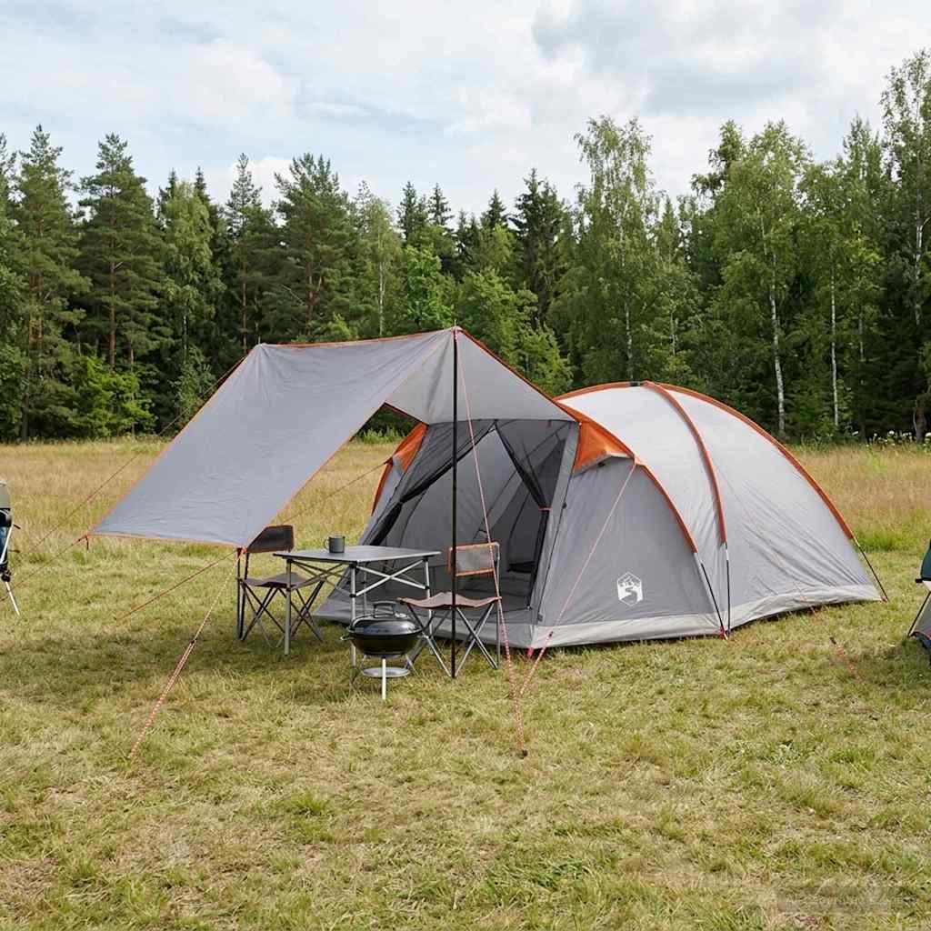 42028585_1.jpg vidaXL Stan chata Šedá a oranžová Pre 6 osôb Polyester a oceľ – Obrázok 1