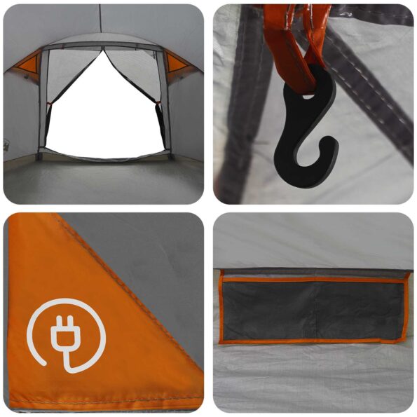 vidaXL Stan chata Šedá a oranžová Pre 6 osôb Polyester a oceľ – Obrázok 10