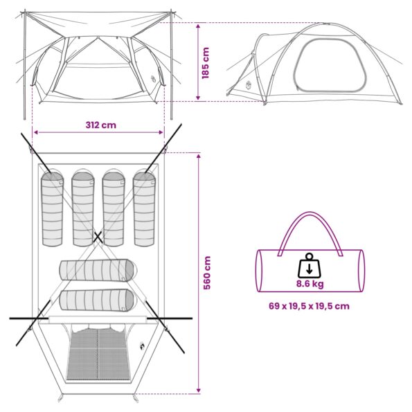 vidaXL Stan chata Armádna zelená Pre 6 osôb Polyester a oceľ – Obrázok 13