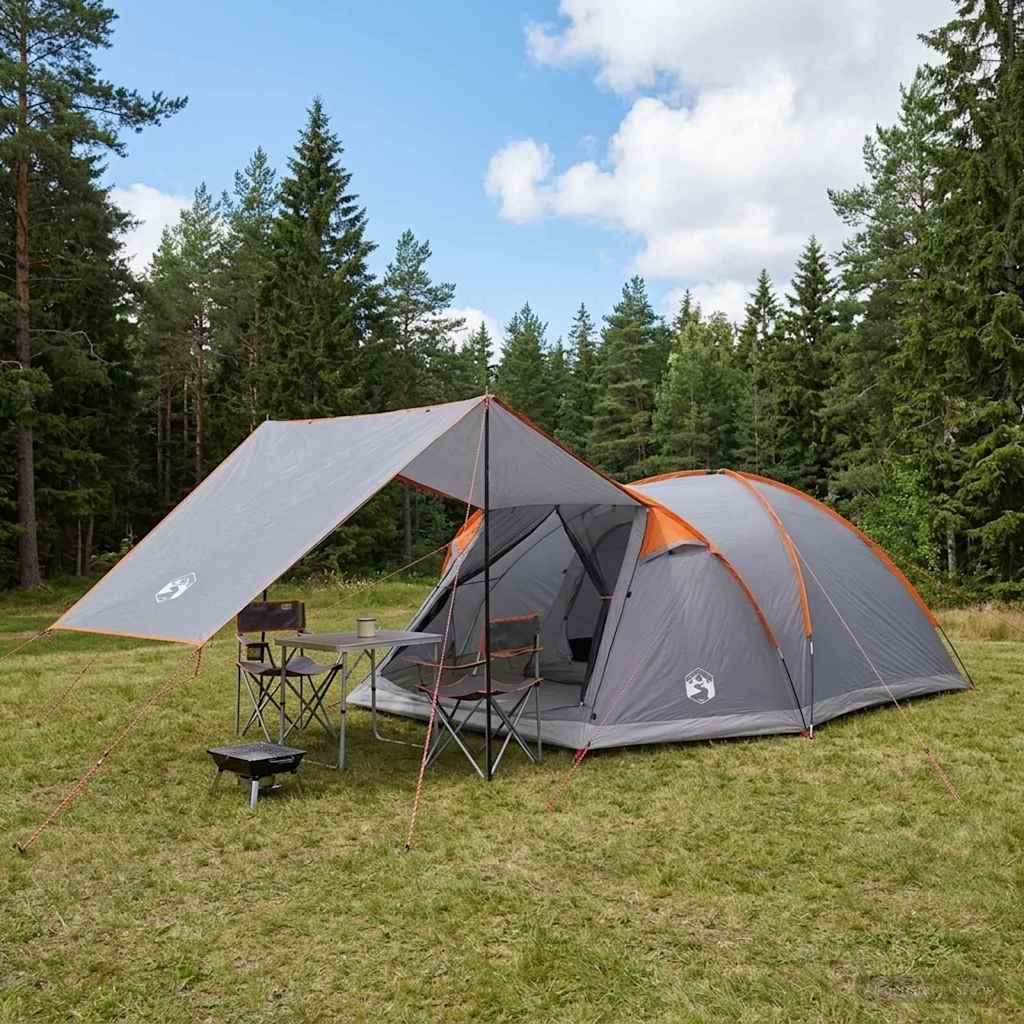 42028589_1.jpg vidaXL Stan chata Šedá a oranžová Pre 8 osôb Polyester a oceľ – Obrázok 1