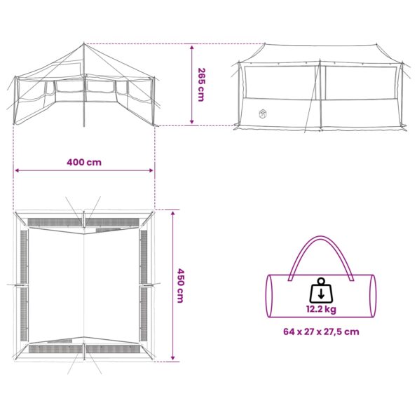 vidaXL Rodinný stan Zelená 450 x 400 x 265 cm Polyester a oceľ – Obrázok 13