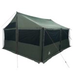 vidaXL Rodinný stan Armádna zelená 450 x 400 x 265 cm Polyester a oceľ – Obrázok 3