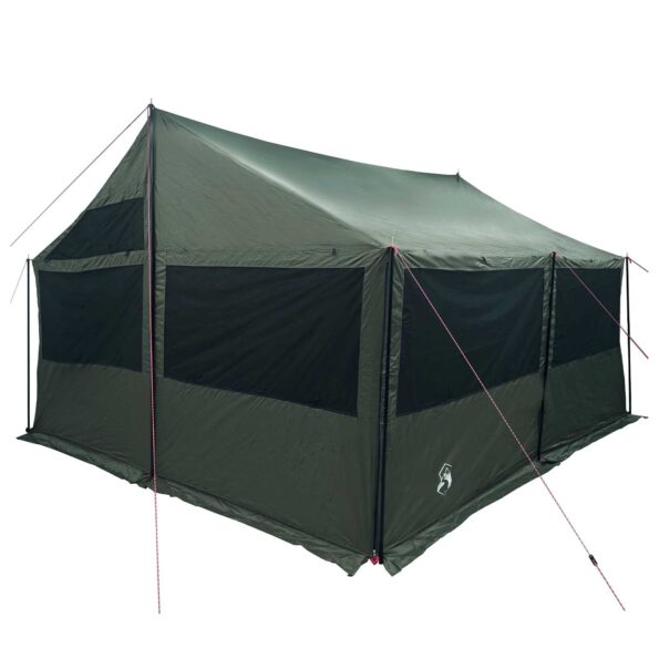 vidaXL Rodinný stan Armádna zelená 450 x 400 x 265 cm Polyester a oceľ – Obrázok 3