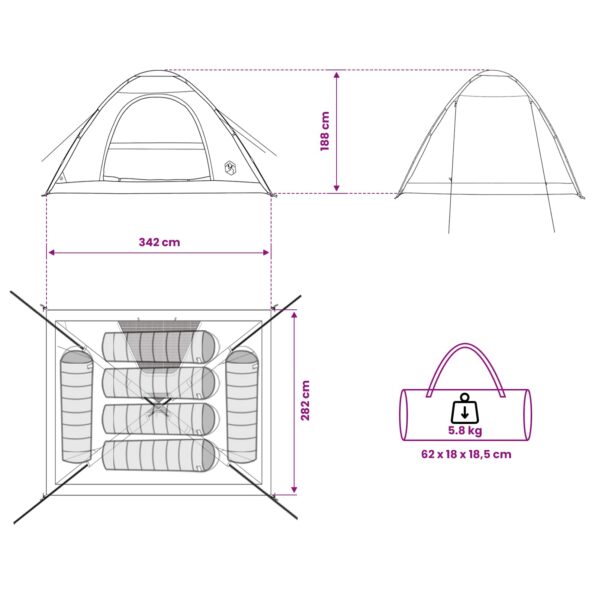 vidaXL Kempingový stan so strechou Modrá 335 x 275 x 180 cm – Obrázok 13