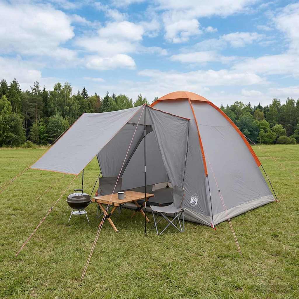 42028644_1.jpg vidaXL Kempingový stan Šedá a oranžová Pre 2 osoby Polyester a oceľ – Obrázok 1