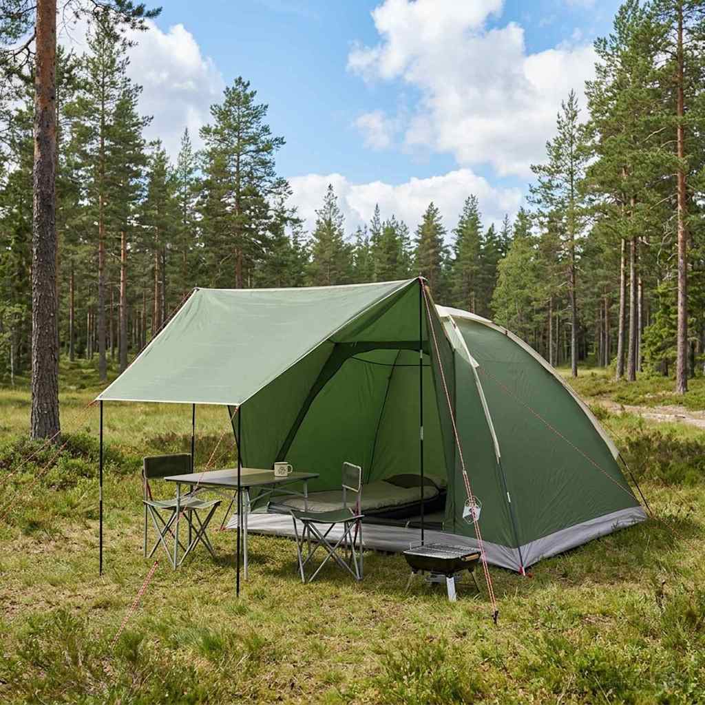 42028647_1.jpg vidaXL Kempingový stan so strechou Zelená Pre 4 osoby Polyester a oceľ – Obrázok 1