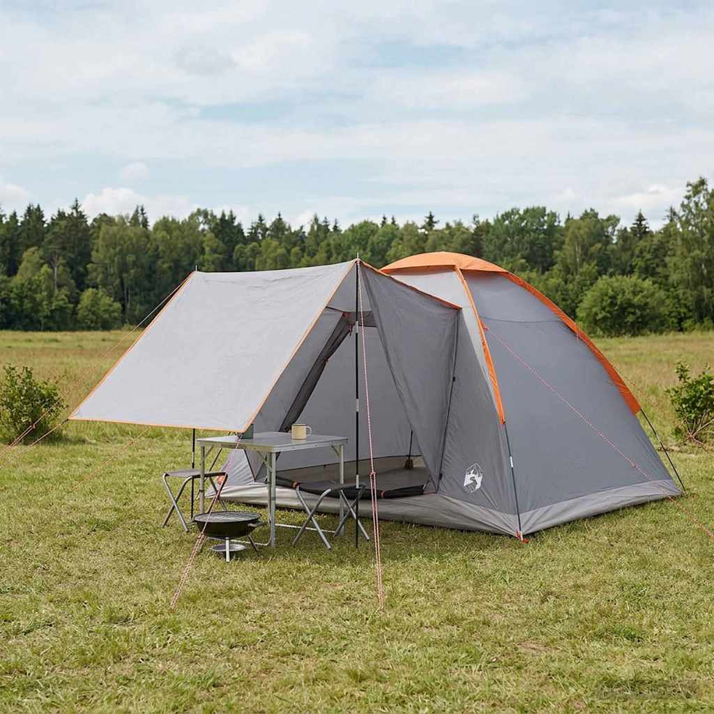 42028649_1.jpg vidaXL Kempingový stan Šedá a oranžová Pre 4 osoby Polyester a oceľ – Obrázok 1