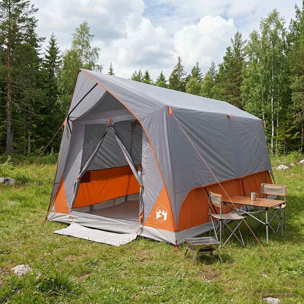 42028659_1.jpg vidaXL Tunelový stan Šedá a oranžová Pre 8 osôb Polyester a oceľ – Obrázok 1