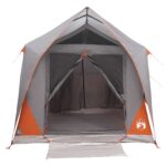 vidaXL Tunelový stan Šedá a oranžová Pre 8 osôb Polyester a oceľ – Obrázok 4