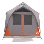 vidaXL Tunelový stan Šedá a oranžová Pre 8 osôb Polyester a oceľ – Obrázok 5