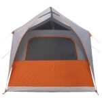 vidaXL Tunelový stan Šedá a oranžová Pre 8 osôb Polyester a oceľ – Obrázok 7