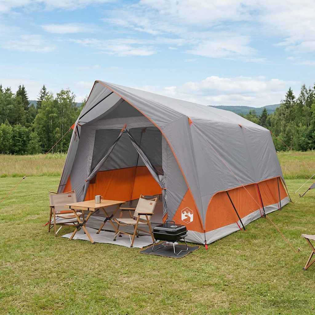 42028663_1.jpg vidaXL Tunelový stan Šedá a oranžová Pre 10 osôb Polyester a oceľ – Obrázok 1