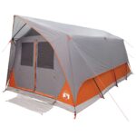 vidaXL Tunelový stan Šedá a oranžová Pre 10 osôb Polyester a oceľ – Obrázok 3