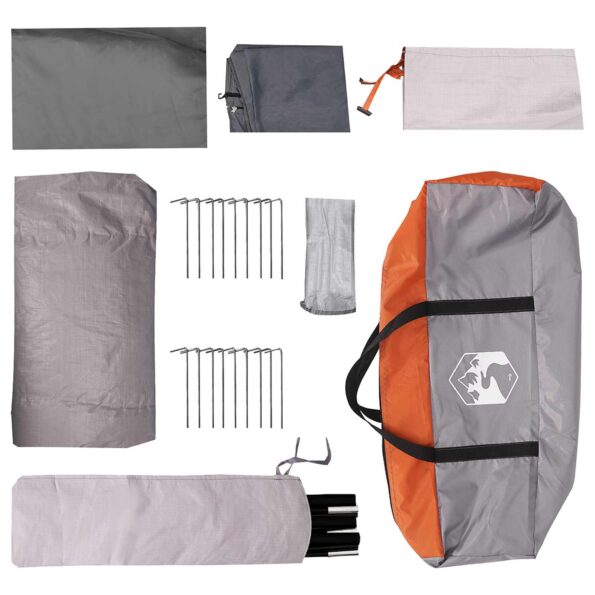 vidaXL Tunelový stan Šedá a oranžová Pre 10 osôb Polyester a oceľ – Obrázok 9