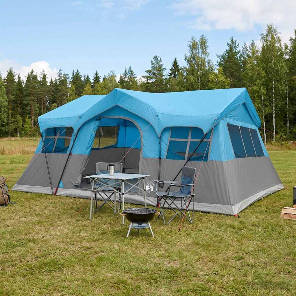 42028674_1.jpg vidaXL Rodinný stan Modrá 487 x 340 x 216 cm Polyester a oceľ – Obrázok 1