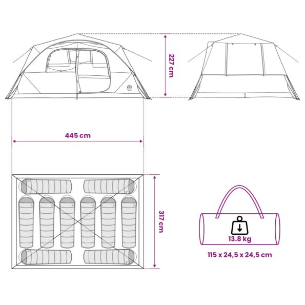 vidaXL Okamžitý stan so strechou Armádna zelená 365 x 280 x 200 cm – Obrázok 13