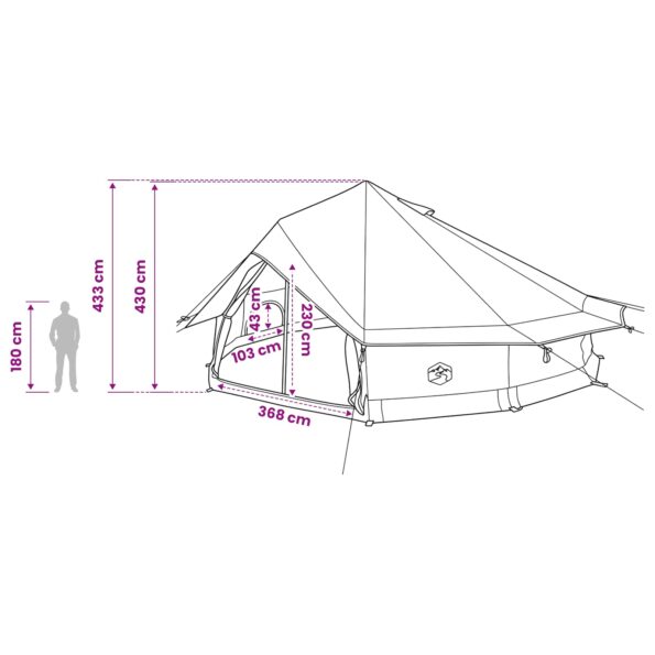 vidaXL Tipi stan Zelená 800 x 800 x 430 cm Polyester a oceľ – Obrázok 12