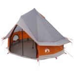 vidaXL Tipi stan Šedá a oranžová 250 x 250 cm Polyester a oceľ – Obrázok 2