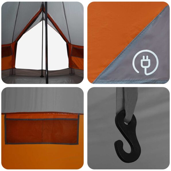 vidaXL Tipi stan Šedá a oranžová 250 x 250 cm Polyester a oceľ – Obrázok 8
