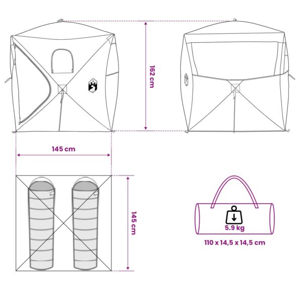 vidaXL Poľovnícky stan Biela s blackoutom 143 x 143 x 165 cm – Obrázok 13