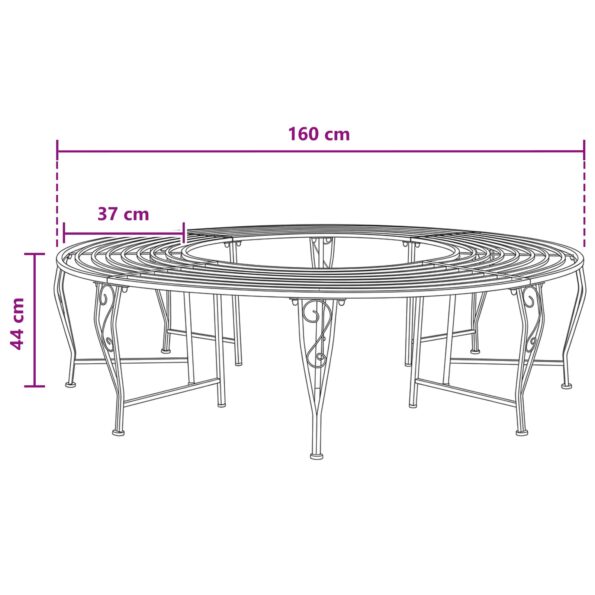 vidaXL Stromová lavička 8-Počet miest Ø 160 x 44 cm Oceľ – Obrázok 5
