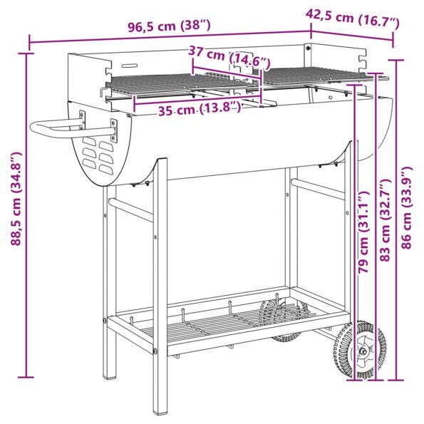 vidaXL Uhlíkový gril 96,5 x 42,5 x 88,5 cm Čierny – Obrázok 9