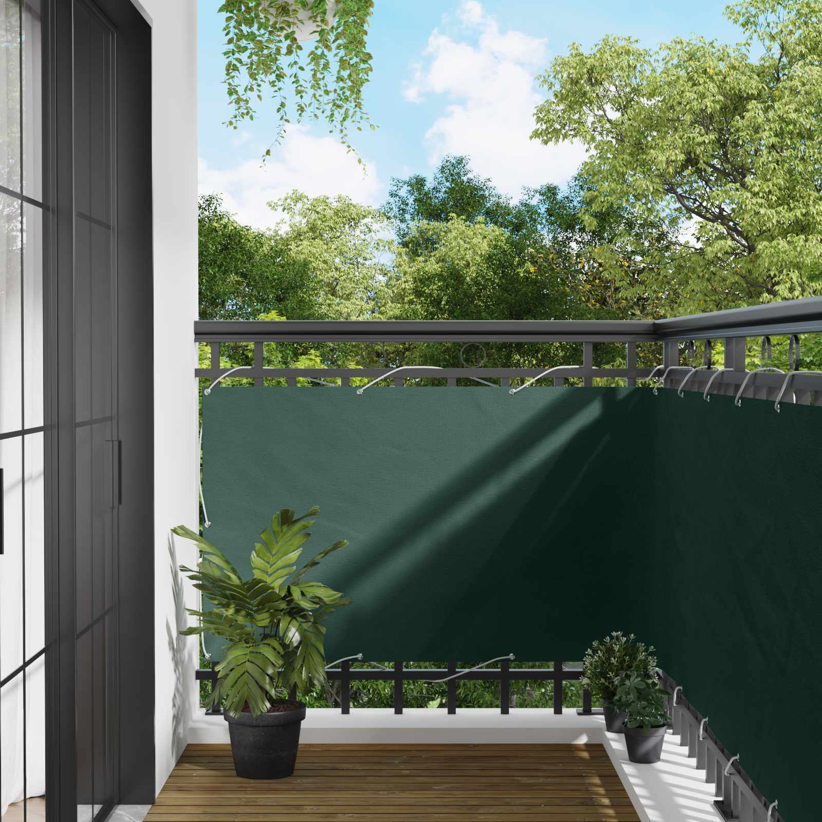 42030754_1.jpg vidaXL Balkónová obrazovka Tmavozelená 100 x 300 cm Oxfordská látka – Obrázok 1
