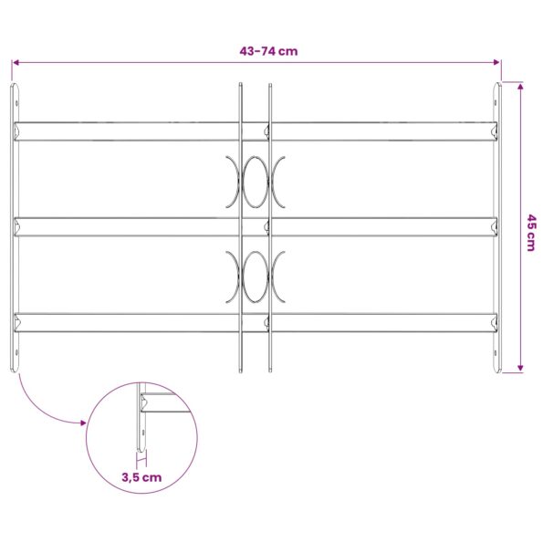 vidaXL Zabezpečovacia mriežka na okná s 3 priečkami 3 pcs 430-740 mm – Obrázok 8