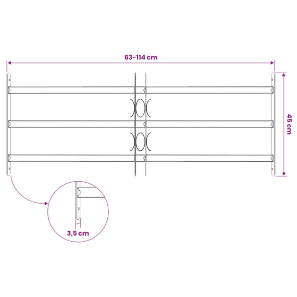 vidaXL Zabezpečovacia mriežka na okná s 3 priečkami 3 pcs 630-1140 mm – Obrázok 8