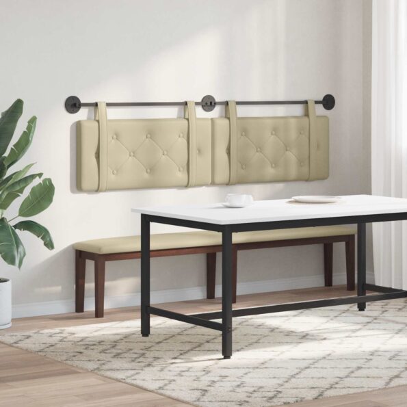 vidaXL Závesné čelo postele Krémová Umelá koža – Obrázok 4
