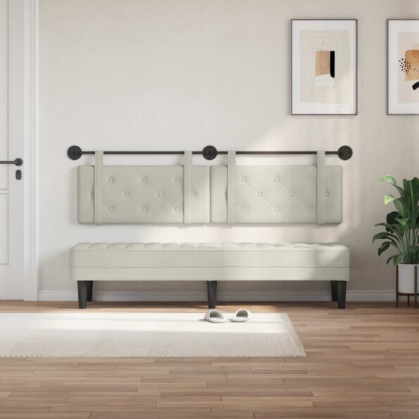 vidaXL Závesné čelo postele Krémová Zamat – Obrázok 3