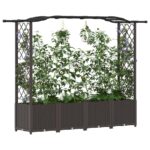 vidaXL Vyvýšený záhon s mriežkou a strechou Hnedá 204 x 40 x 138 cm PP – Obrázok 3
