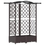 vidaXL Vyvýšený záhon s mriežkou a strechou Hnedá 124 x 40 x 123 cm PP – Obrázok 2