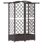 vidaXL Vyvýšený záhon s mriežkou a strechou Hnedá 124 x 40 x 123 cm PP – Obrázok 5