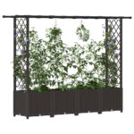 vidaXL Vyvýšený záhon s mriežkou a strechou Hnedá 203 x 40 x 136 cm PP – Obrázok 3