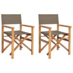 vidaXL Riaditeľská stolička 100% polyester a masívny teak – Obrázok 2
