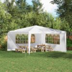 vidaXL Bočná stena párty stanu 2 pcs 400 x 195 cm Biela PE a oceľ