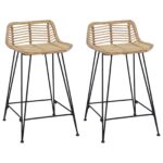 vidaXL Barová stolička 2 pcs Prírodná 44 x 45 x 76 cm Ratan a oceľ