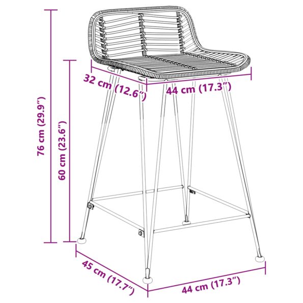 vidaXL Barová stolička 2 pcs Čierna 44 x 45 x 76 cm Ratan a oceľ – Obrázok 10